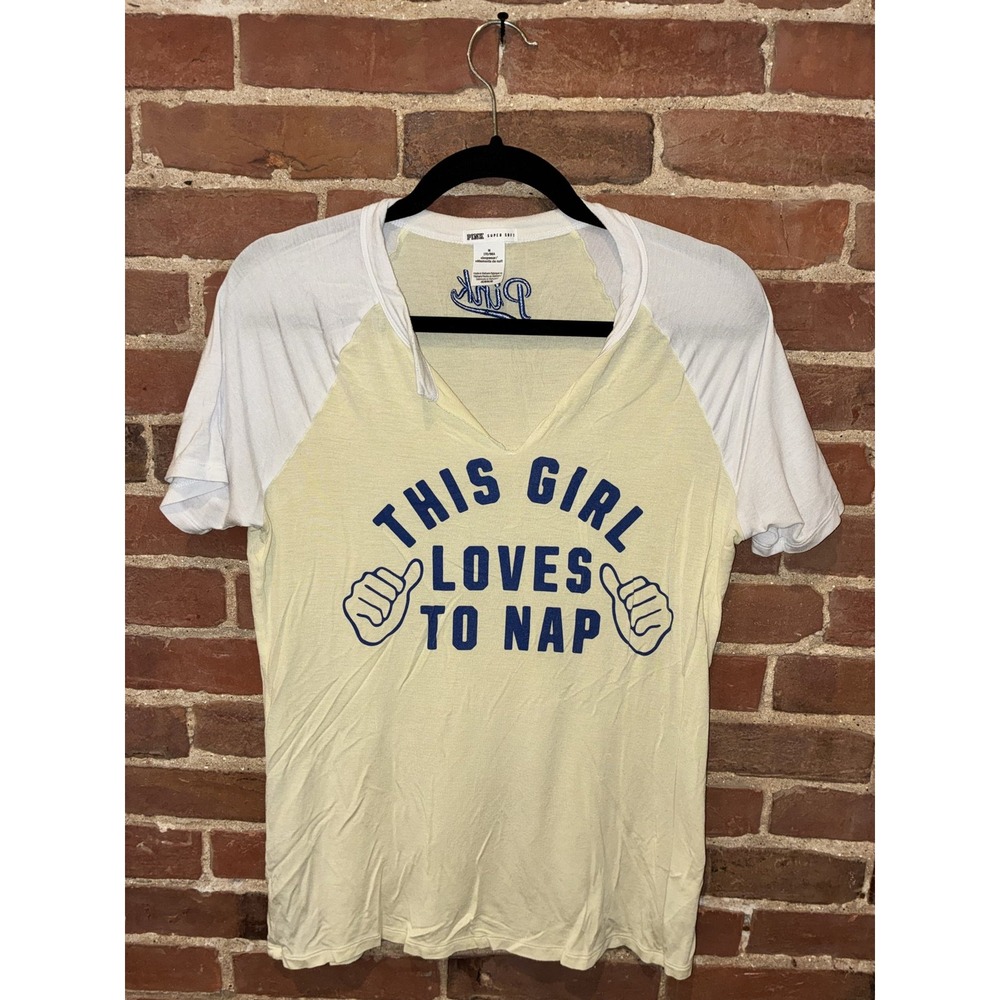 PINK Super Soft Sleep Shirt M THIS GIRL LOVES TO‎ NAP V-Neck Tee